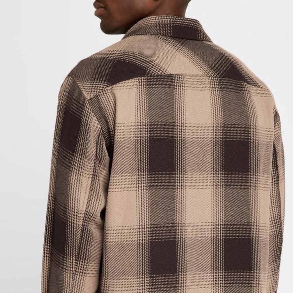 Frame Denim Men’s Chunky Plaid Black and Tan Shirt Size Large - Picture 6 of 8